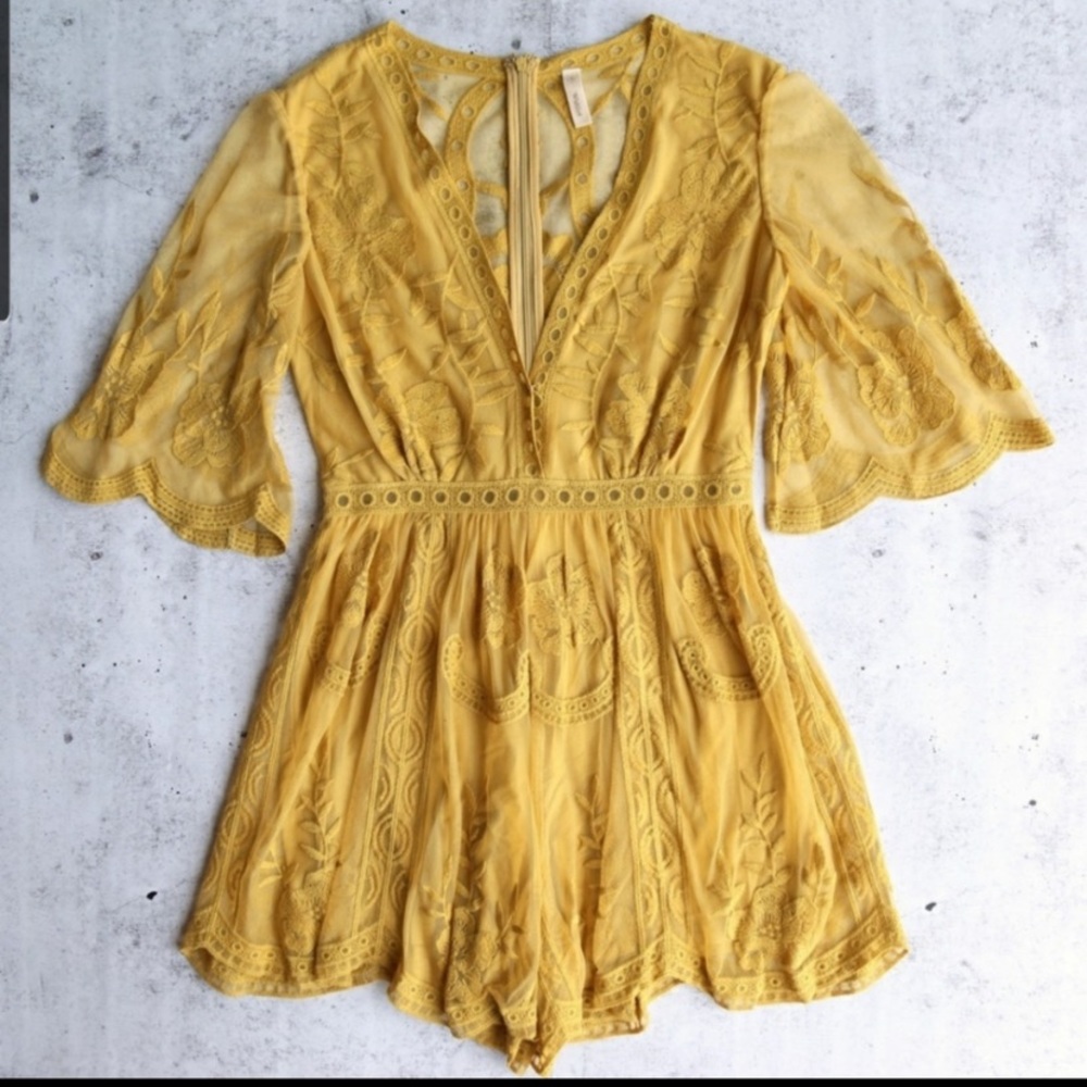 Plunging lace romper